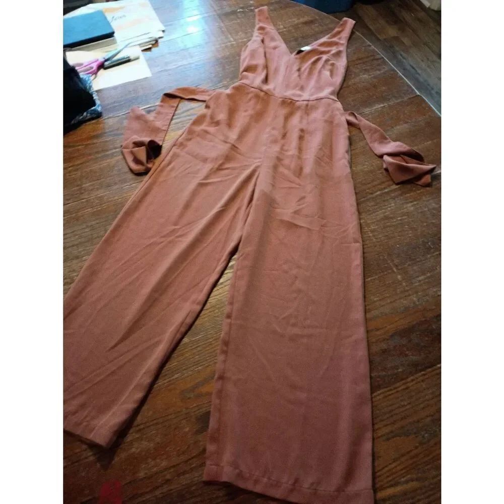 Small A New Day Salmon Pink Sleeveless VNeck One Piece Jumpsuit Romper with Belt